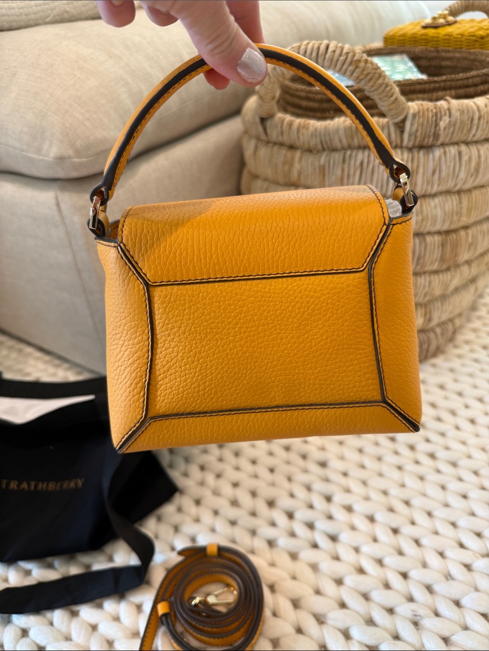Strathberry Mini Top-Handle Bag in Mustard - Picture 4 of 6